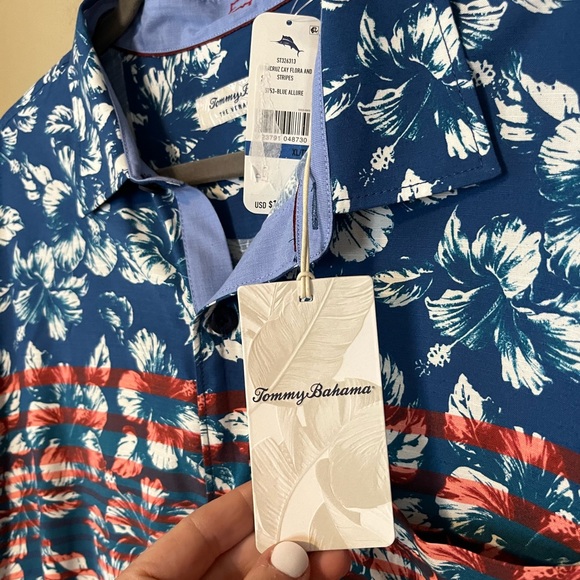 Tommy Bahama Americana Veracruz Cay Flora And Stripes Shirt NWT - Picture 3 of 7